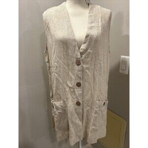 Casual Corner Vest Size 14 Cream Woven Button Front Preppy Cottage NEW Vintage